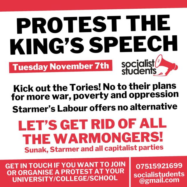 Protest the King’s Speech 7th November – stop the war on Gaza!